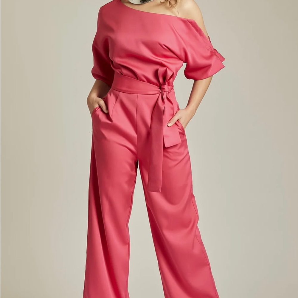 Fushia off shoulder jumpsuit